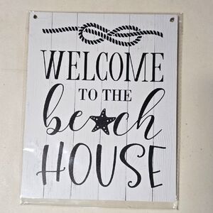 NEW in PLASTIC! Wood Wall Hanging "Welcome To The Beach House" Neutral Nautical